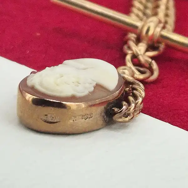 9ct Gold T-Bar Necklace with Cameo Fob-9ct-gold-albert-chain-with-cameo-fob.webp
