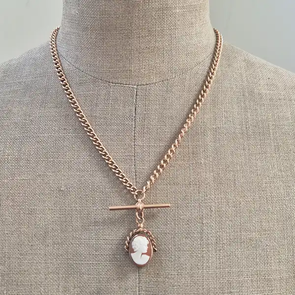 9ct Gold T-Bar Necklace with Cameo Fob-9ct-gold-albert-chain-with-cameo-fob.webp