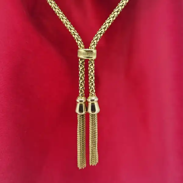 9ct Yellow Gold Tassel Necklace-9ct-gold-double-tassel-lariat-style-necklace.webp