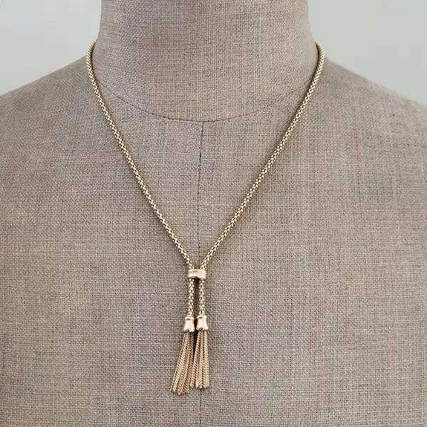 9ct Yellow Gold Tassel Necklace-9ct-gold-double-tassel-lariat-style-necklace.webp