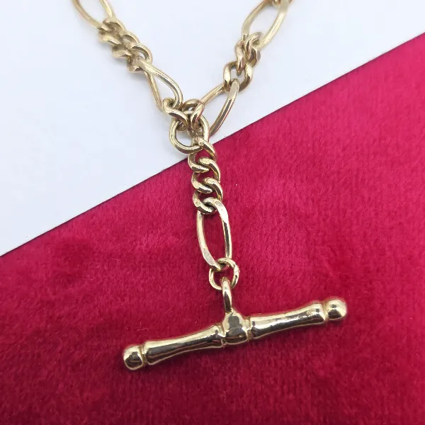Vintage 9ct Gold Figaro Necklace with T-Bar-9ct-gold-figaro-necklace-with-t-bar-and-lobster-clasp.webp