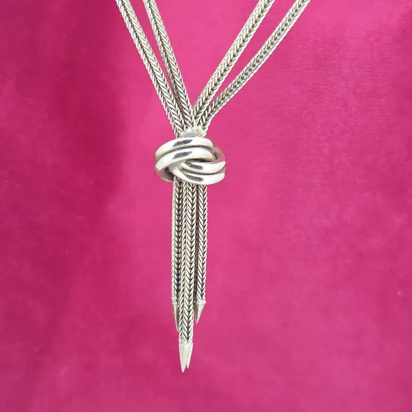 Antique 9ct Gold Foxtail Necklace with a Knotted Tassel - Front View 