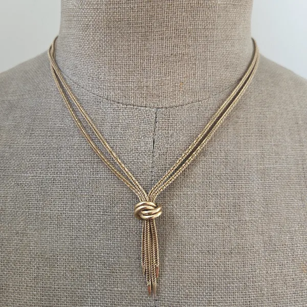 Antique 9ct Gold Foxtail Necklace with a Knotted Tassel - Crown View 