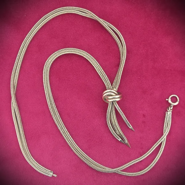 Necklaces Ireland  - Antique 9ct Gold Foxtail Necklace with a Knotted Tassel