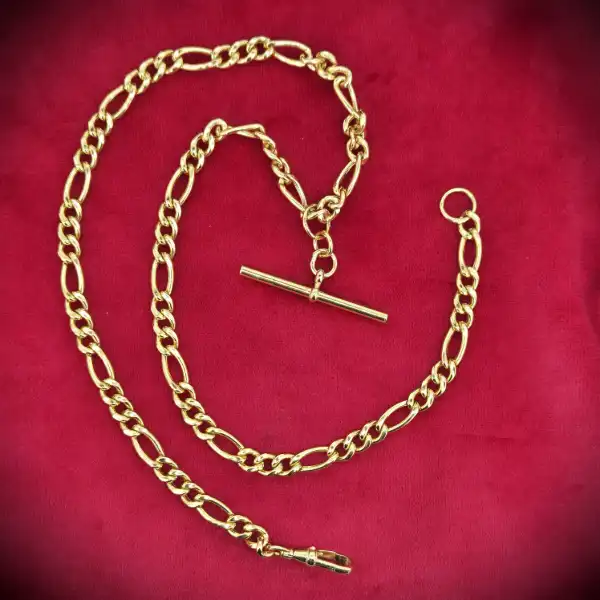  Thumbnail of Hollow 9ct Yellow Gold T-Bar Figaro Necklace