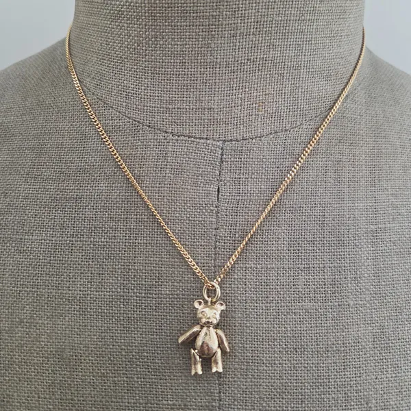 9ct Gold Articulated Teddy Bear Pendant on 16 inch 9ct Yellow Gold Chain-Small 