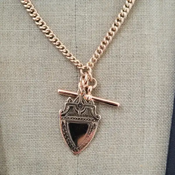 9ct Rose Gold Antique Albert Chain with Medal  from 1896!-9ct-rose-gold-albert-chain-from-1896.webp