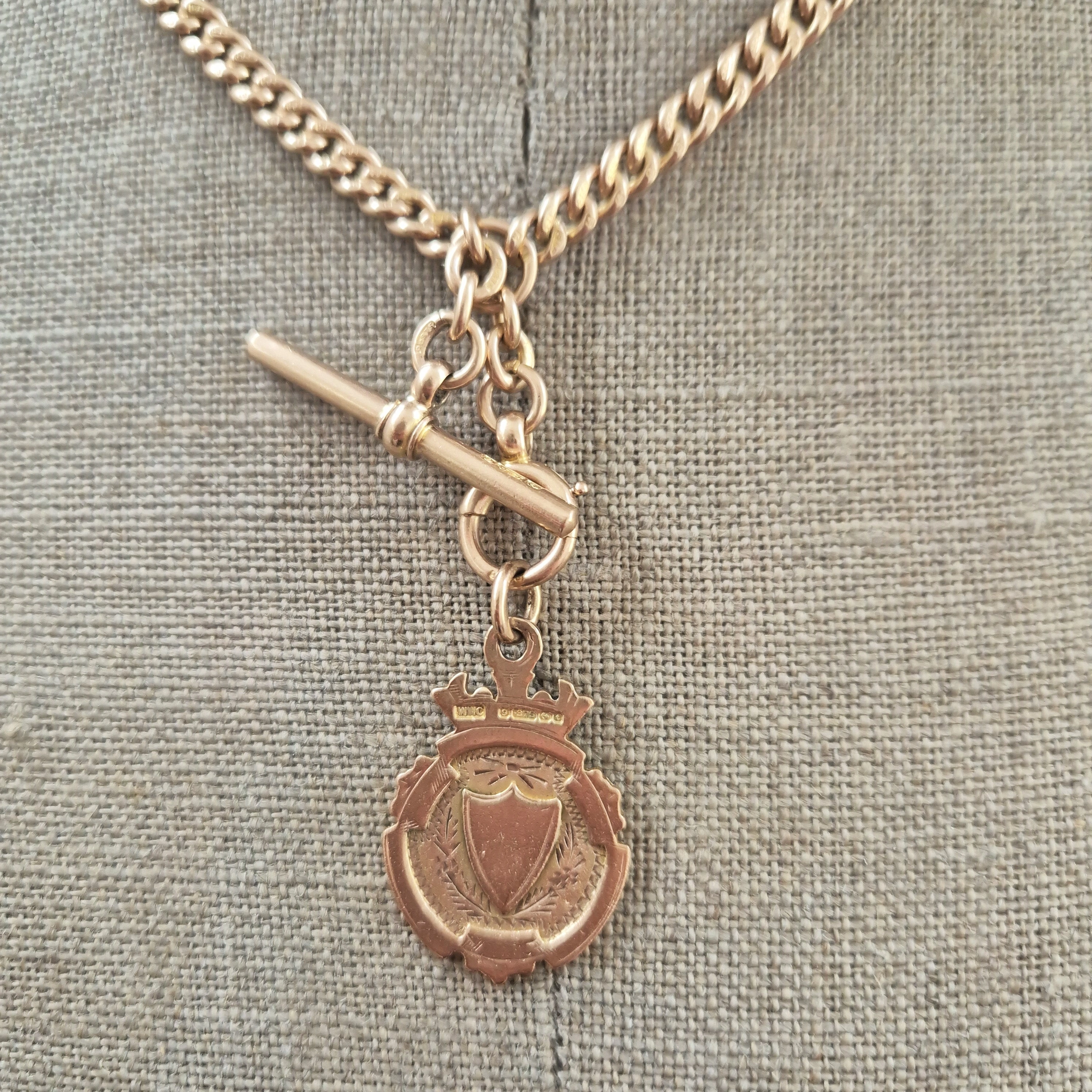 Gorgeous Antique Rose Gold Albert Chain with Detachable Medal-9ct-rose-gold-albert-with-medal-hallmarked-in-birmingham.webp