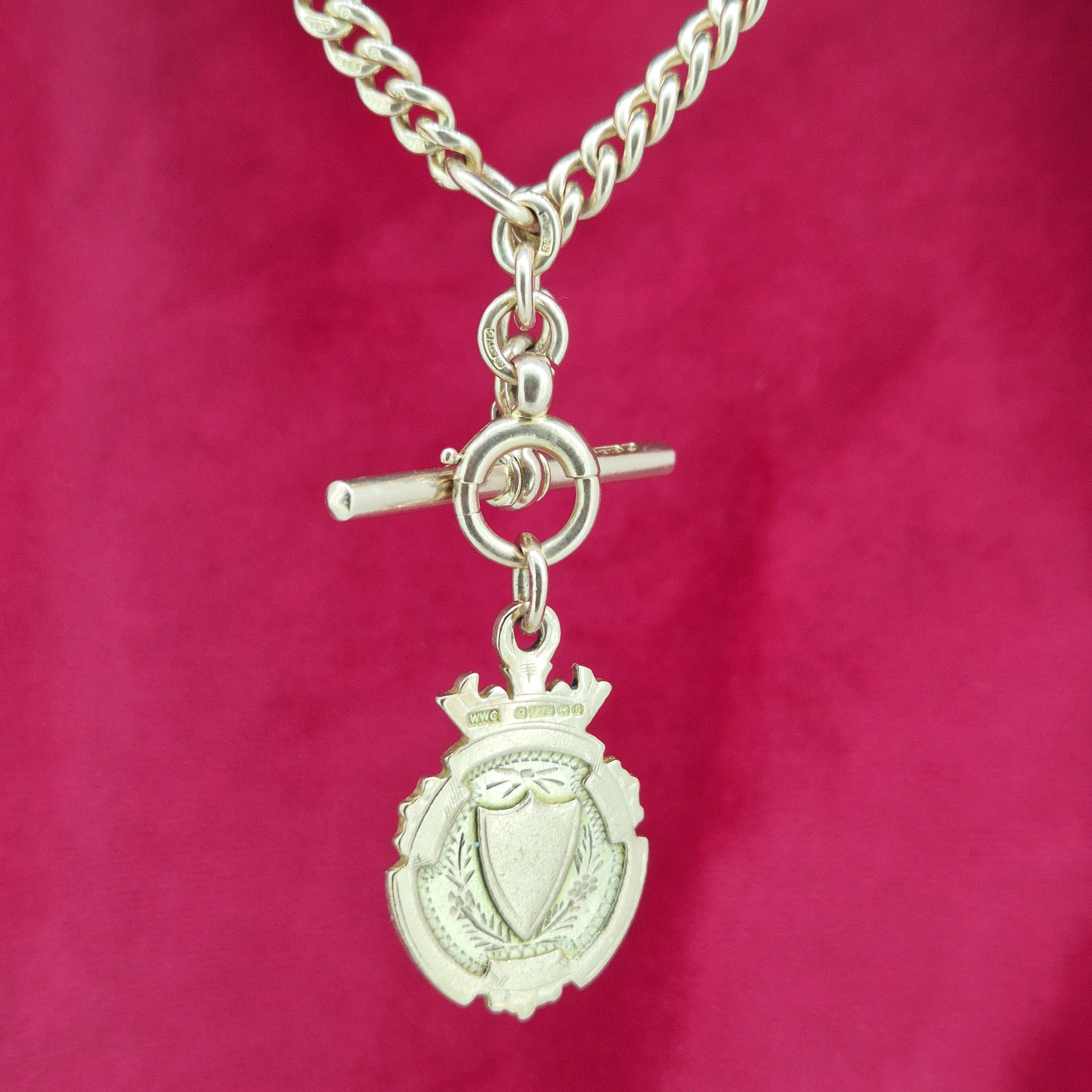 Gorgeous Antique Rose Gold Albert Chain with Detachable Medal-9ct-rose-gold-albert-with-medal-hallmarked-in-birmingham.webp