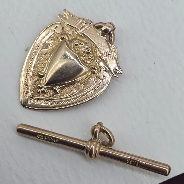 Loose Link Rose Gold Antique Albert Chain with Removeable T-Bar & Medal-With Hallmark 