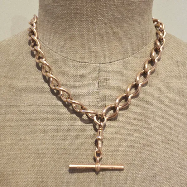Loose Link Rose Gold Antique Albert Chain with Removeable T-Bar & Medal-| Worn 