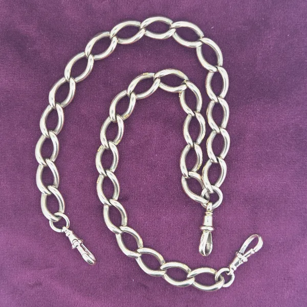 Loose Link Rose Gold Antique Albert Chain with Removeable T-Bar & Medal- Front View 