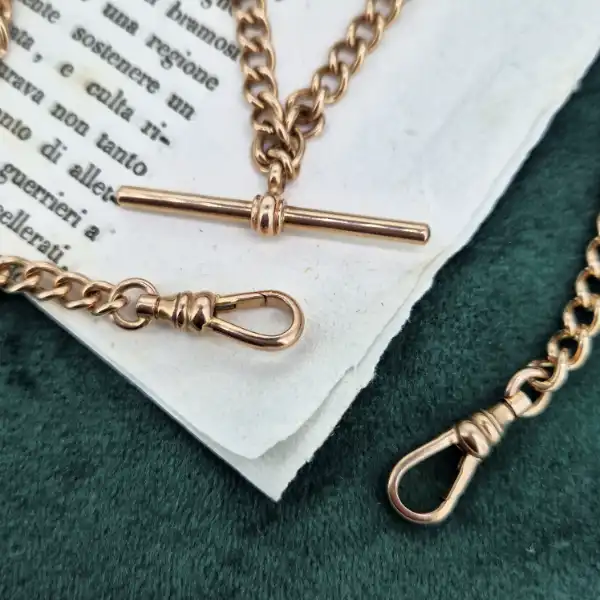 Vintage Solid Rose Gold Curb Chain with T-Bar-9ct-rose-gold-curb-albert-chain-vintage.webp