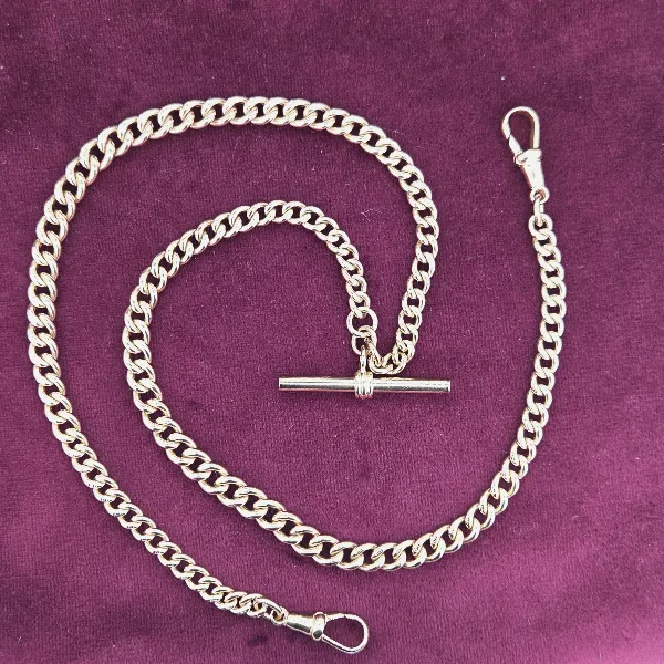 Antique Rose Gold Albert Chain with T-Bar - 20 Inches-9ct-rose-gold-curb-link-albert-48.5grams.webp