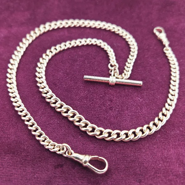 Antique Rose Gold Albert Chain with T-Bar - 20 Inches-9ct-rose-gold-curb-link-albert-48.5grams.webp