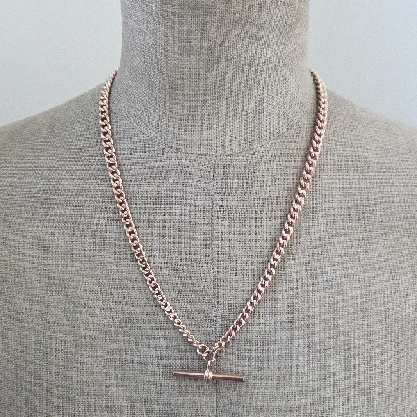 Antique Rose Gold Albert Chain with T-Bar - 20 Inches-9ct-rose-gold-curb-link-albert-48.5grams.webp