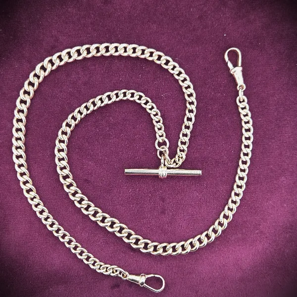 Necklaces Ireland  - Antique Rose Gold Albert Chain with T-Bar - 20 Inches