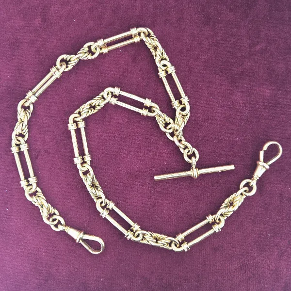 9ct Rose Gold Heavy Trombone Link Albert Chain- Side View 