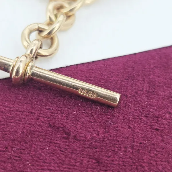 9ct Rose Gold Heavy Trombone Link Albert Chain- Crown View 