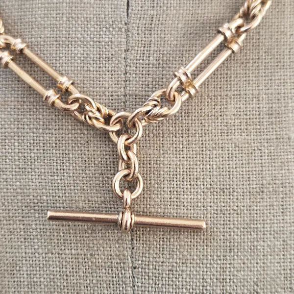 9ct Rose Gold Heavy Trombone Link Albert Chain-Original 