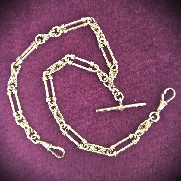 9ct-rose-gold-fancy-trombone-link-albert-with-swivels -necklaces