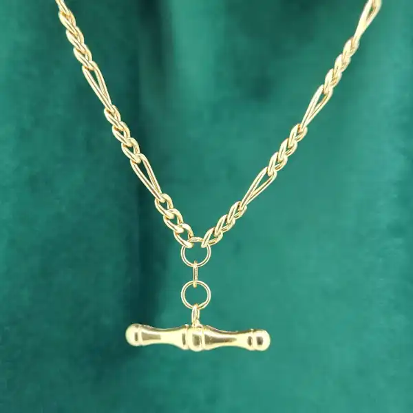 9ct Rose Gold Figaro Necklace with T-Bar-9ct-rose-gold-hollow-t-bar-necklace.webp