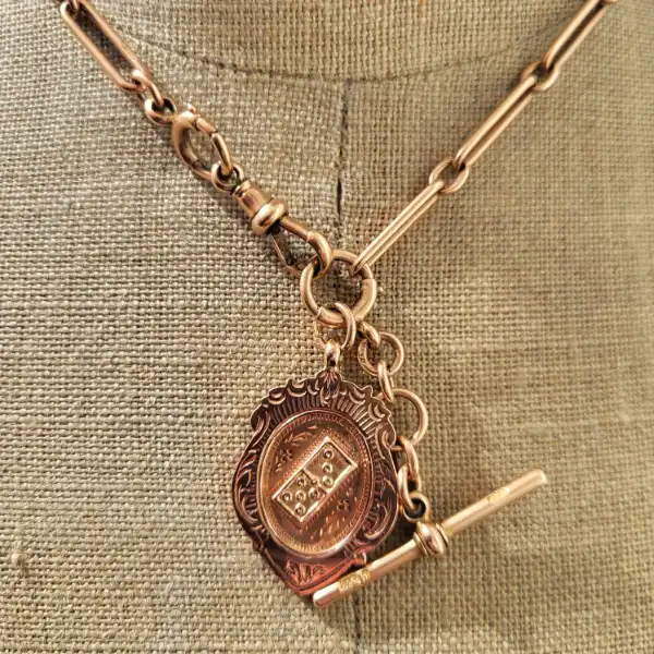 Antique Rose Gold Paperclip Albert Chain-9ct-rose-gold-paperclip-albert-chain-with-domino-fob.webp