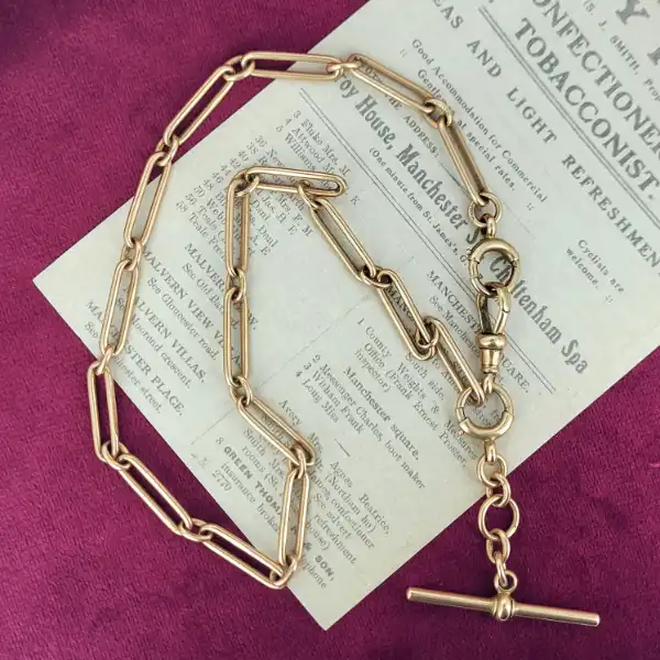 Antique Rose Gold Paperclip Albert Chain-9ct-rose-gold-paperclip-albert-chain-with-domino-fob.webp