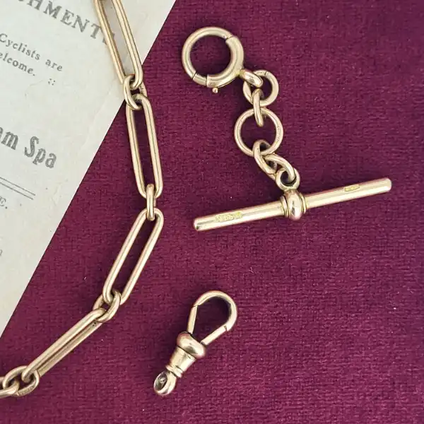 Antique Rose Gold Paperclip Albert Chain-9ct-rose-gold-paperclip-albert-chain-with-domino-fob.webp