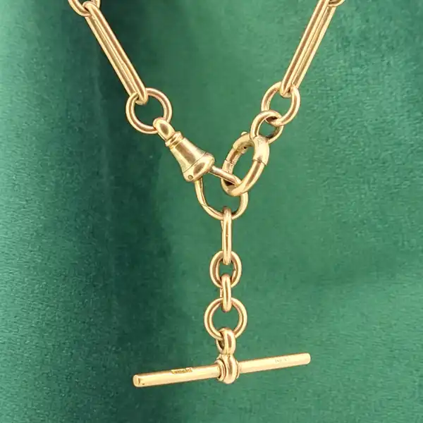 9ct Rose Gold Antique Trombone Link Albert Chain with T-Bar-9ct-rose-gold-trombone-albert-chain-with-tbar.webp