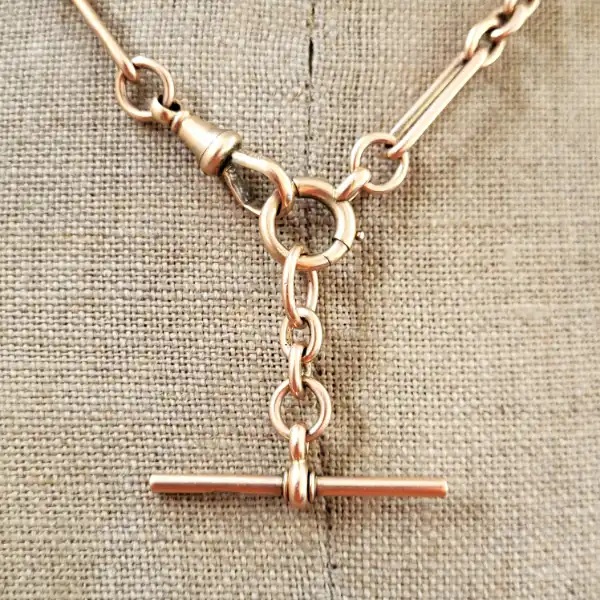 9ct Rose Gold Antique Trombone Link Albert Chain with T-Bar-9ct-rose-gold-trombone-albert-chain-with-tbar.webp