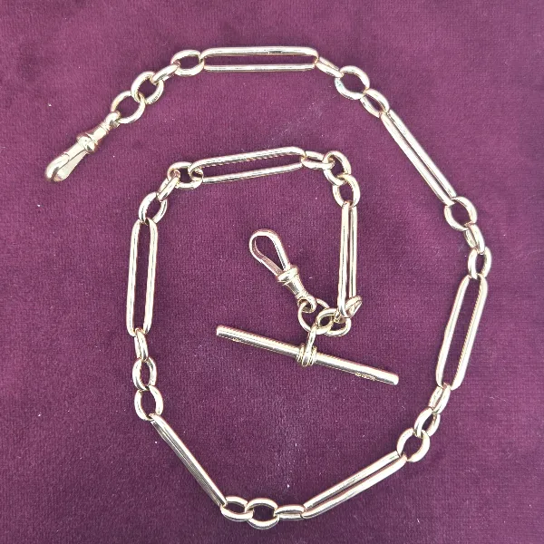 9ct Rose Gold Trombone Link Albert Chain with T-Bar-9ct-rose-gold-trombone-albert-chain-with-tbar-swivels.webp
