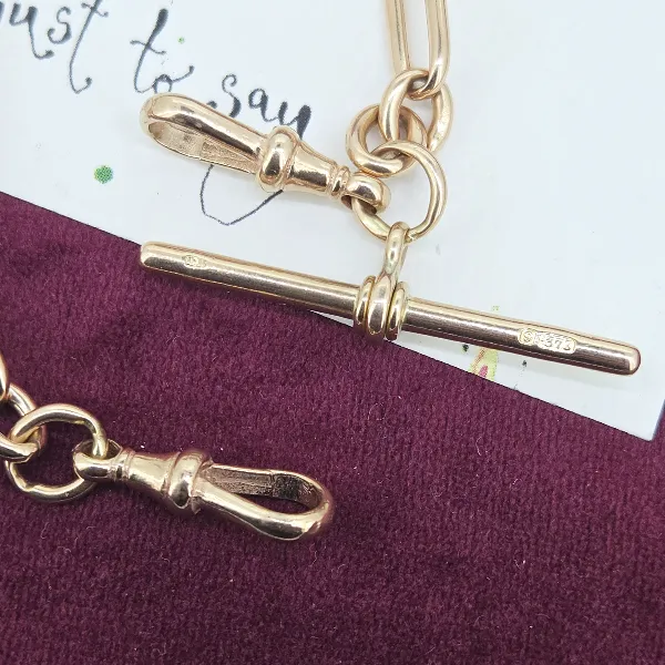 9ct Rose Gold Trombone Link Albert Chain with T-Bar-9ct-rose-gold-trombone-albert-chain-with-tbar-swivels.webp