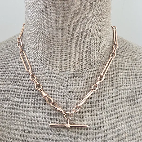 9ct Rose Gold Trombone Link Albert Chain with T-Bar-9ct-rose-gold-trombone-albert-chain-with-tbar-swivels.webp