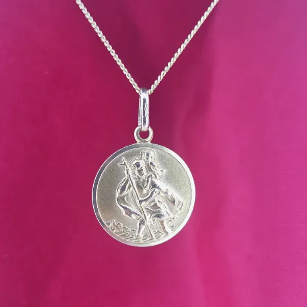 9ct Yellow Gold St Christopher Medal Pendant- Side View 