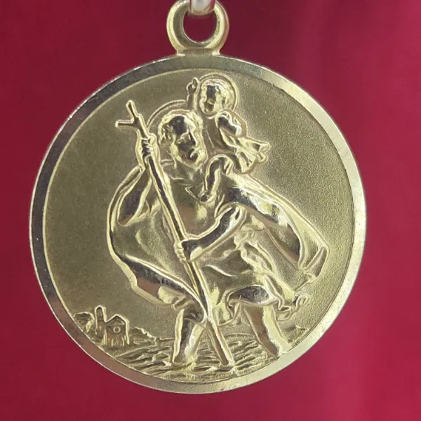 9ct Yellow Gold St Christopher Medal Pendant- Front View 