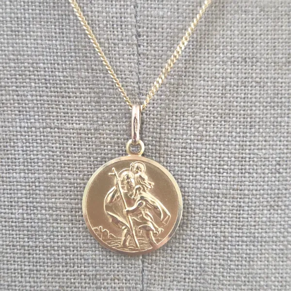 9ct Yellow Gold St Christopher Medal Pendant- Reverse Angle 