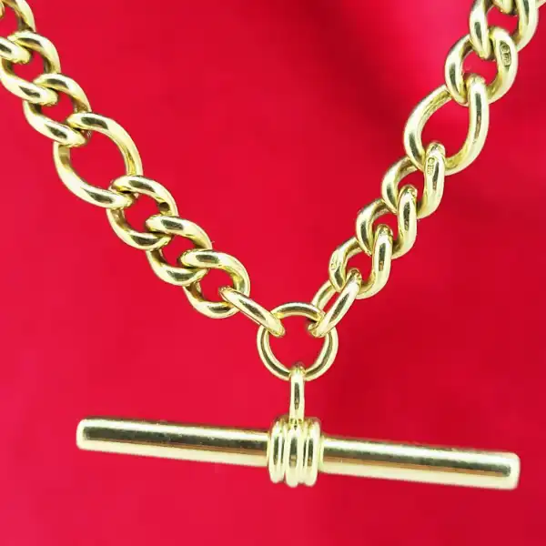 9ct Yellow Gold Close Figaro Link Albert Necklace-9ct-yellow-gold-close-figaro-link-albert-necklace.webp