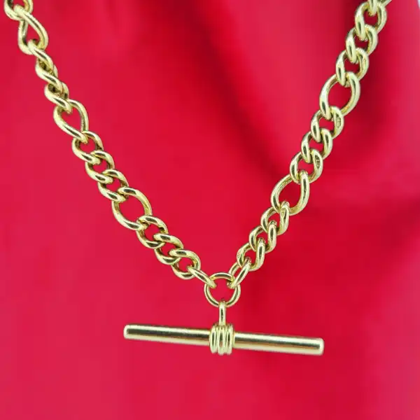 9ct Yellow Gold Close Figaro Link Albert Necklace-9ct-yellow-gold-close-figaro-link-albert-necklace.webp