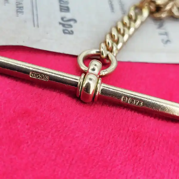 Date 1919-1920!  Yellow Gold Albert Chain with T-Bar and Medal-9ct-yellow-gold-curb-albert-from-1919-1920.webp