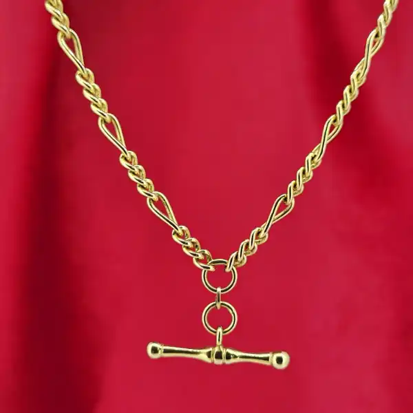9ct Yellow Gold Figaro Link T-Bar Necklace-9ct-yellow-gold-figaro-t-bar-chain-necklace.webp