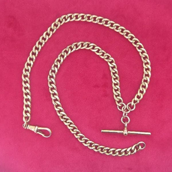 Lightweight Antique Albert Chain in 9ct Yellow Gold- Side View 