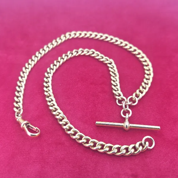 Lightweight Antique Albert Chain in 9ct Yellow Gold- Front View 