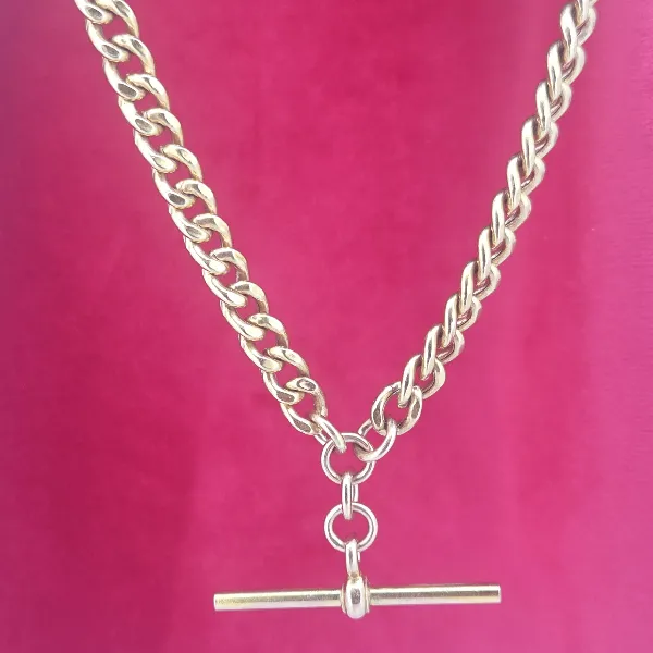 Lightweight Antique Albert Chain in 9ct Yellow Gold- Crown View 