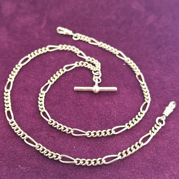 Vintage Yellow Gold Figaro Necklace with T-Bar- Side View 