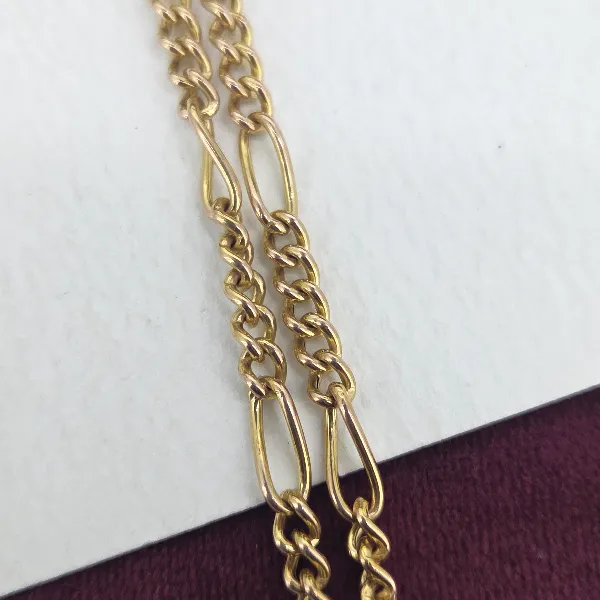 Vintage Yellow Gold Figaro Necklace with T-Bar- Crown View 