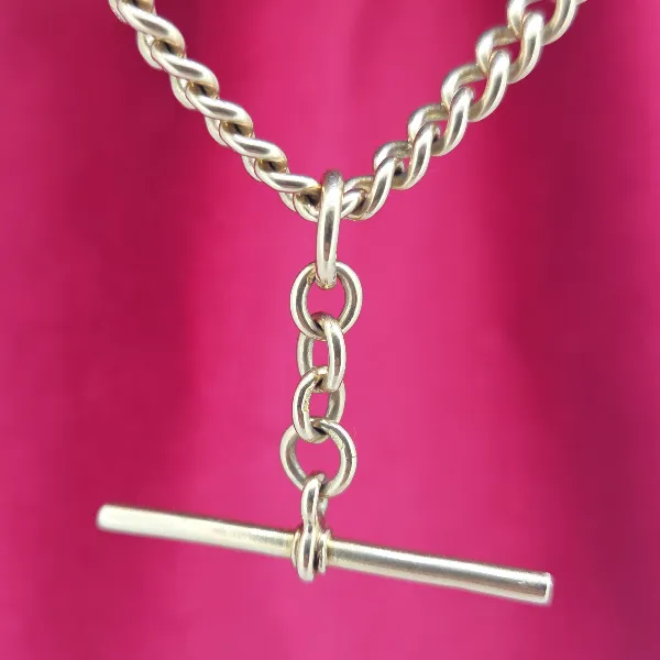 18ct Albert Chain with Rolling T-Bar, Double Swivel & Fob Pendant- Crown View 