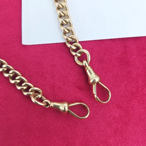 18ct Albert Chain with Rolling T-Bar, Double Swivel & Fob Pendant- Magnified 