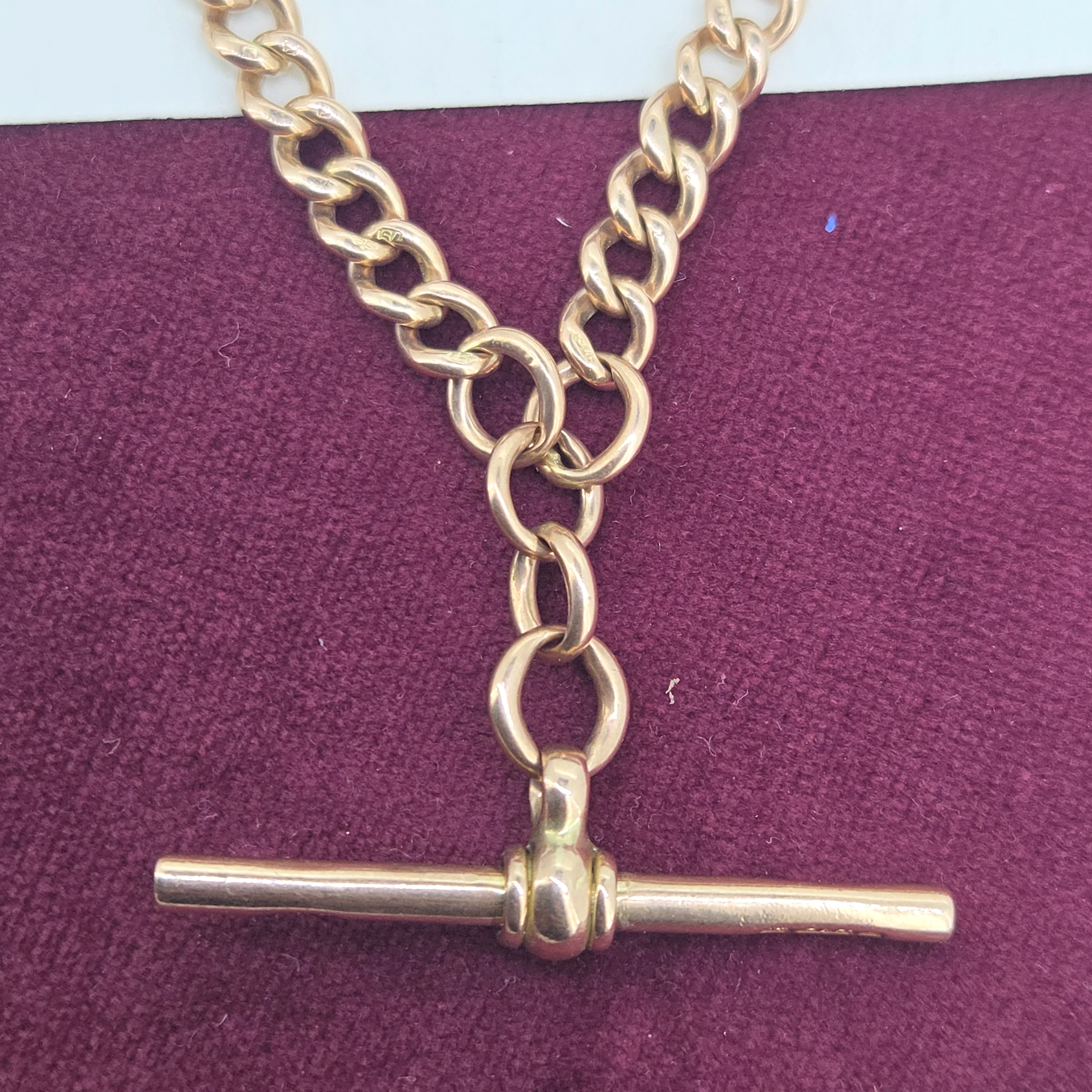 Antique 9ct Rose Gold Albert Necklace with T-Bar- Crown View 