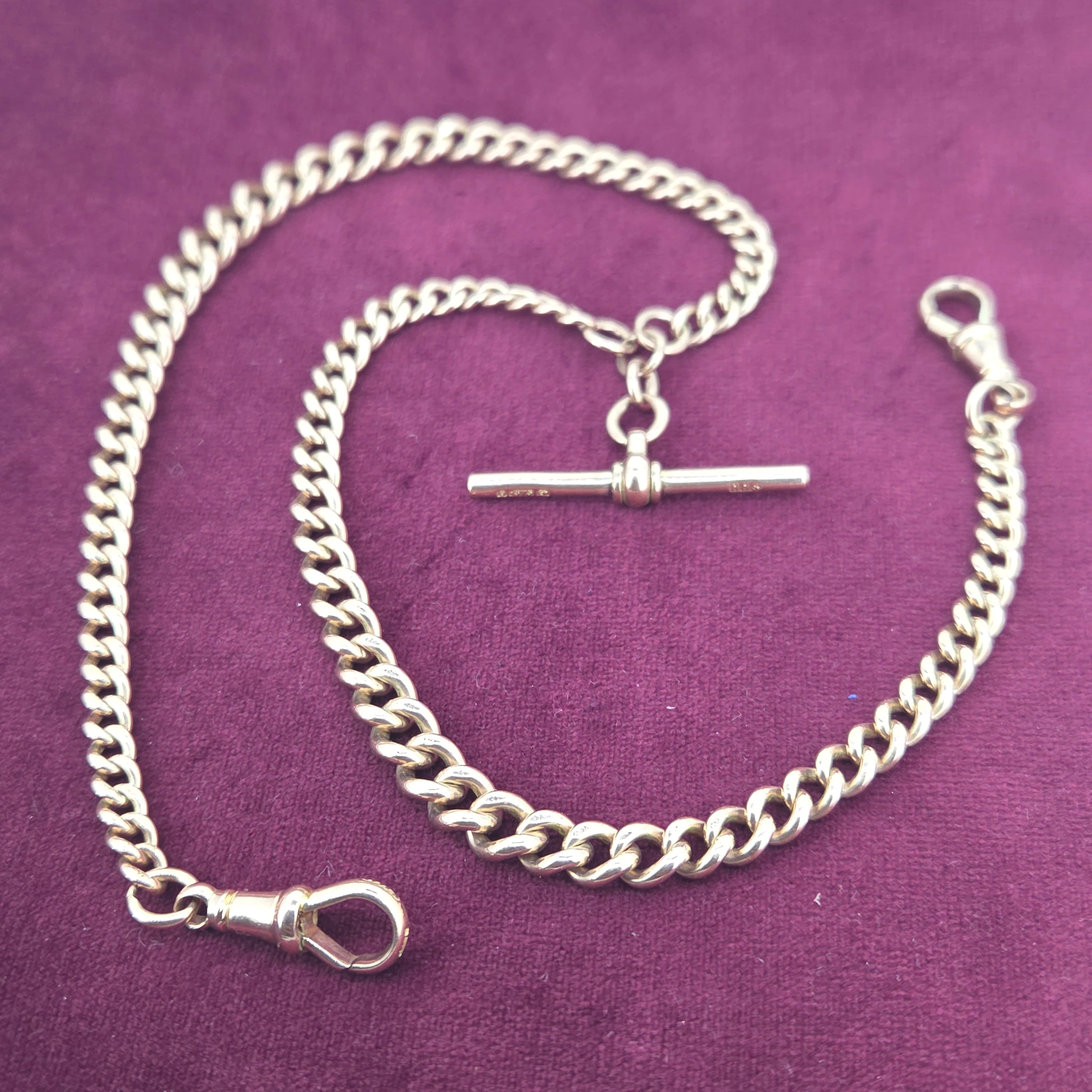 Authentic Antique Jewellery  - Antique 9ct Rose Gold Albert Necklace with T-Bar